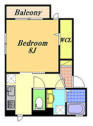 プラムブロッサム　サウス 2階1Kの間取り