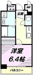 プラシード輝 1Kの間取図画像