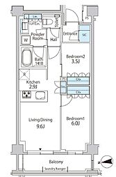 グリーンレジデンス赤坂 2LDKの間取図画像