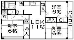 香里園ヒルズ 3LDKの間取図画像
