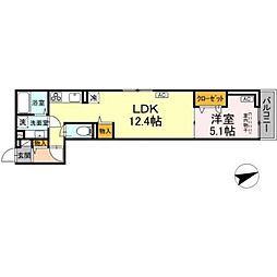 D-ROOM八幡町 2階1LDKの間取り