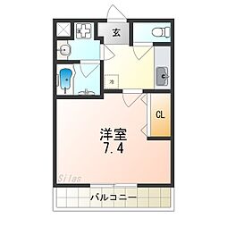 フジパレスパルトネールさとの2番館 1Kの間取図画像