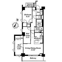 ＢＬＥＳＳ中野弥生町 5階3LDKの間取り