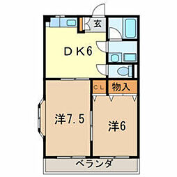 メゾンドグリュ 2DKの間取図画像