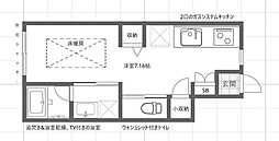 La vie belle千歳船橋 1階ワンルームの間取り