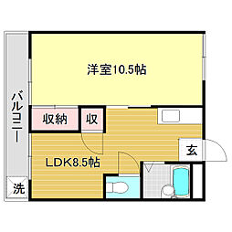 コーポ川江 1LDKの間取図画像