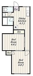 ラパールピア 2DKの間取図画像