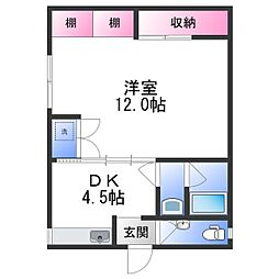 ペティベルメゾン 3階1DKの間取り