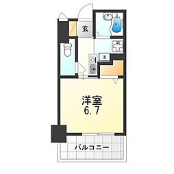 レスパス・エラン 6階1Kの間取り