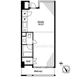キャビンアリーナ赤坂 7階ワンルームの間取り