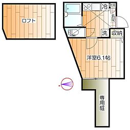 プライムテラス 1階1Kの間取り