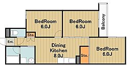 パークサイド壱番館 3DKの間取図画像