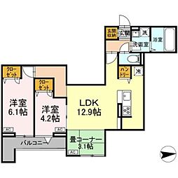オルテンシア 2LDKの間取図画像