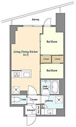 東武伊勢崎線 竹ノ塚駅 徒歩3分の賃貸マンション 4階2LDKの間取り
