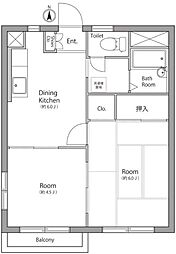 リンナイハイツ 2階2DKの間取り
