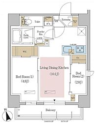アーバネックス東京八丁堀 4階2LDKの間取り