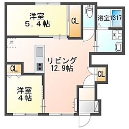 フォンテーヌ358 1階2LDKの間取り