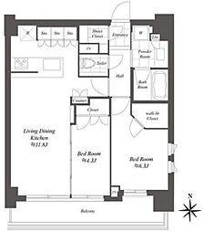 クレストコート白金高輪 10階2LDKの間取り