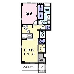 ベルカルム 1階1LDKの間取り