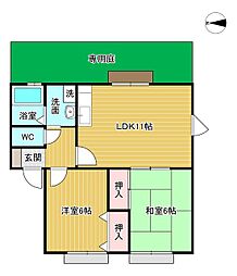 ティアラ渡辺 1階2LDKの間取り