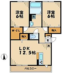 ラ・テール　ドゥ 2階2LDKの間取り