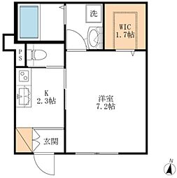 サクラーレ船橋 1Kの間取図画像