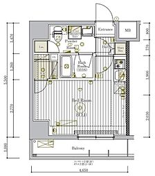 ミライズ新小岩マーロ 7階ワンルームの間取り
