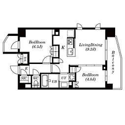東京メトロ日比谷線 広尾駅 徒歩10分の賃貸マンション 12階2LDKの間取り