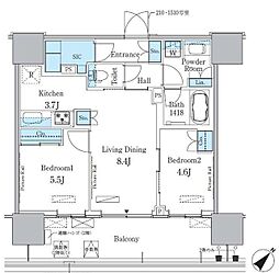 晴海フラッグ ポートヴィレッジ B棟 13階2LDKの間取り