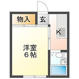 スコラハウス前原 2階1Kの間取り