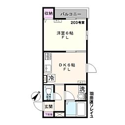 京急本線 梅屋敷駅 徒歩13分の賃貸アパート 2階1DKの間取り