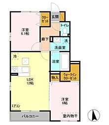 ルミエール木崎 1階2LDKの間取り