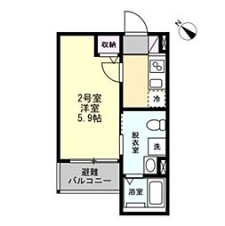 ベイルームフルリール相模大野 2階1Kの間取り
