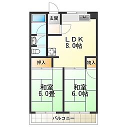 恒信ハイツ 2DKの間取図画像
