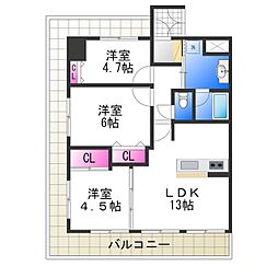 フェニックス堺東 11階3LDKの間取り
