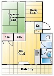 都賀マンション 2DKの間取図画像