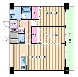 Osaka Metro御堂筋線 江坂駅 徒歩5分の賃貸マンション 9階2LDKの間取り