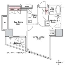 パークキューブ八丁堀 10階1LDKの間取り