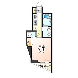 グラマシー京都 2階1Kの間取り