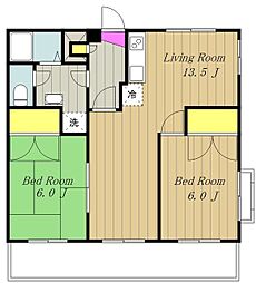 サンハイツふるき 3階2LDKの間取り