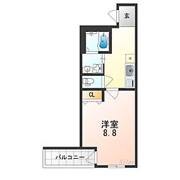 大阪市東住吉区今川7丁目アパート 1Kの間取図画像