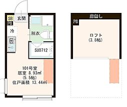 ハーモニーテラス蓮根4 ワンルームの間取図画像