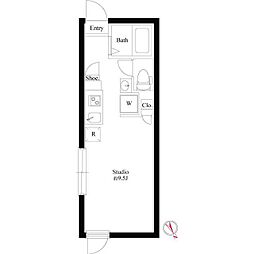 ティーグル四ツ木 1階ワンルームの間取り