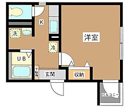 グランデール 2階1Kの間取り