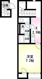 サンドエル天台 2階1Kの間取り