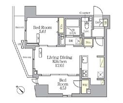 プライムガーデン大森 3階2LDKの間取り