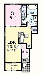 エール　ドゥ 1階1LDKの間取り