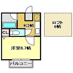 シティーコート和泉 1Kの間取図画像
