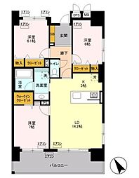 ロイヤルパーリスリバーサイド 3LDKの間取図画像