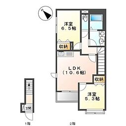 JR横浜線 橋本駅 バス20分 日々社前停下車 徒歩6分の賃貸アパート 2階2LDKの間取り